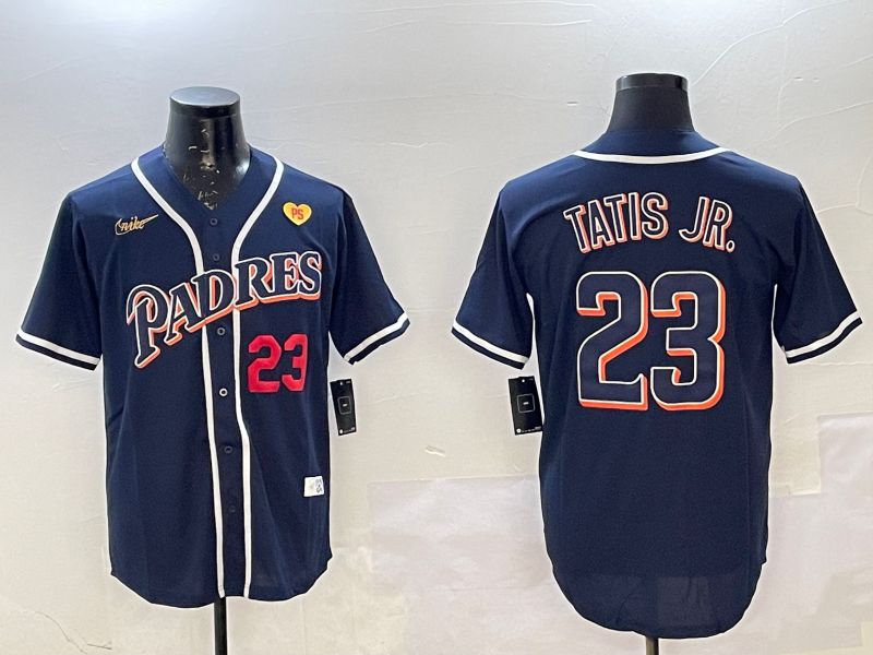 Men San Diego Padres 23 Tatis jr Blue Throwback Game 2025 Nike MLB Jersey style 1Men San Diego Padres 23 Tatis jr Blue Throwback Game 2025 Nike MLB Jersey style 8
